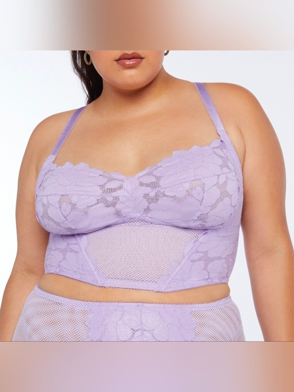 NWT Savage X Fenty Floral Glow Lace Bustier, XL, Purple Stone Lavender